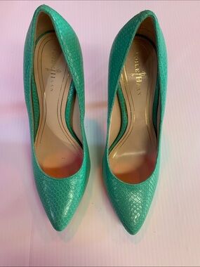 Cole Haan Teal Snakeskin Pointed-Toe Pumps